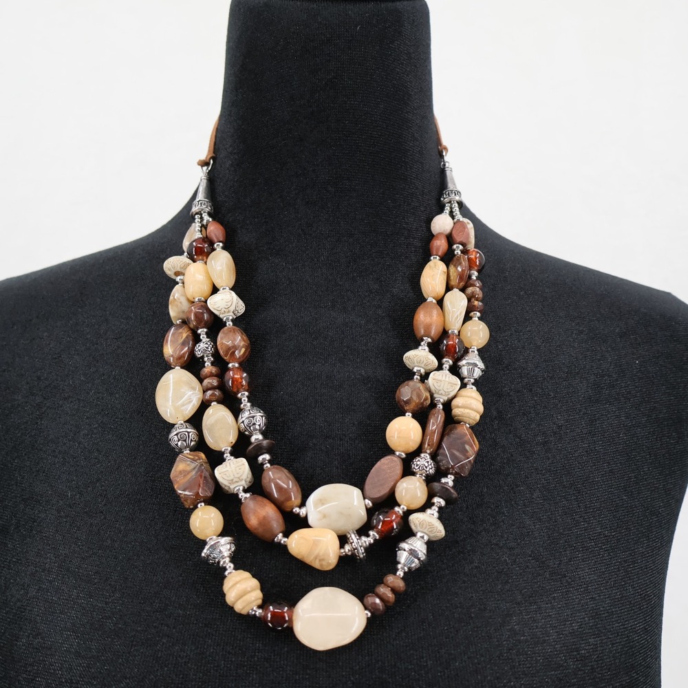 Premier Designs Boho Multi Strand Statement Necklace Brown Earthy Southwest NWOT